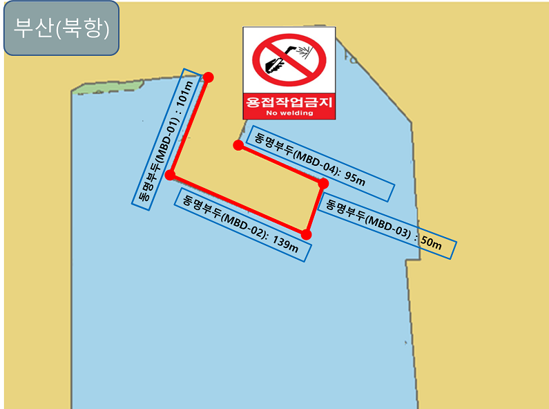 부산[북항] 동명부두(MBD-01):101m.동명부두(MBD-02):139m.동명부두(MBD-03):50m.동명부두(MBD-04):95m