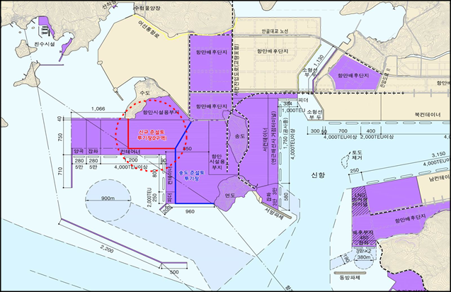 신항 신규 준설토 투기장(2구역) 호안축조공사 평면도